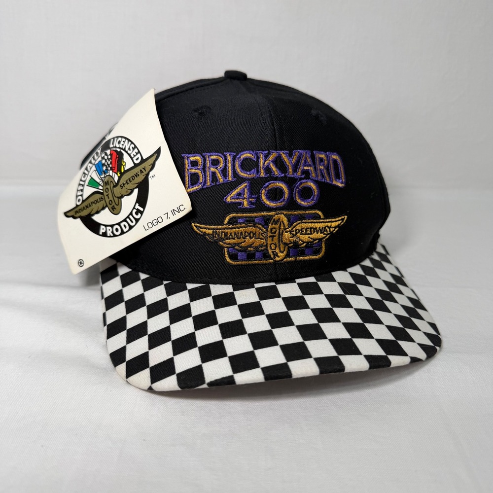 NWT Vintage 90s NASCAR Brickyard 400 Hat SnapBack Checkered Flag Athletic Logo 7